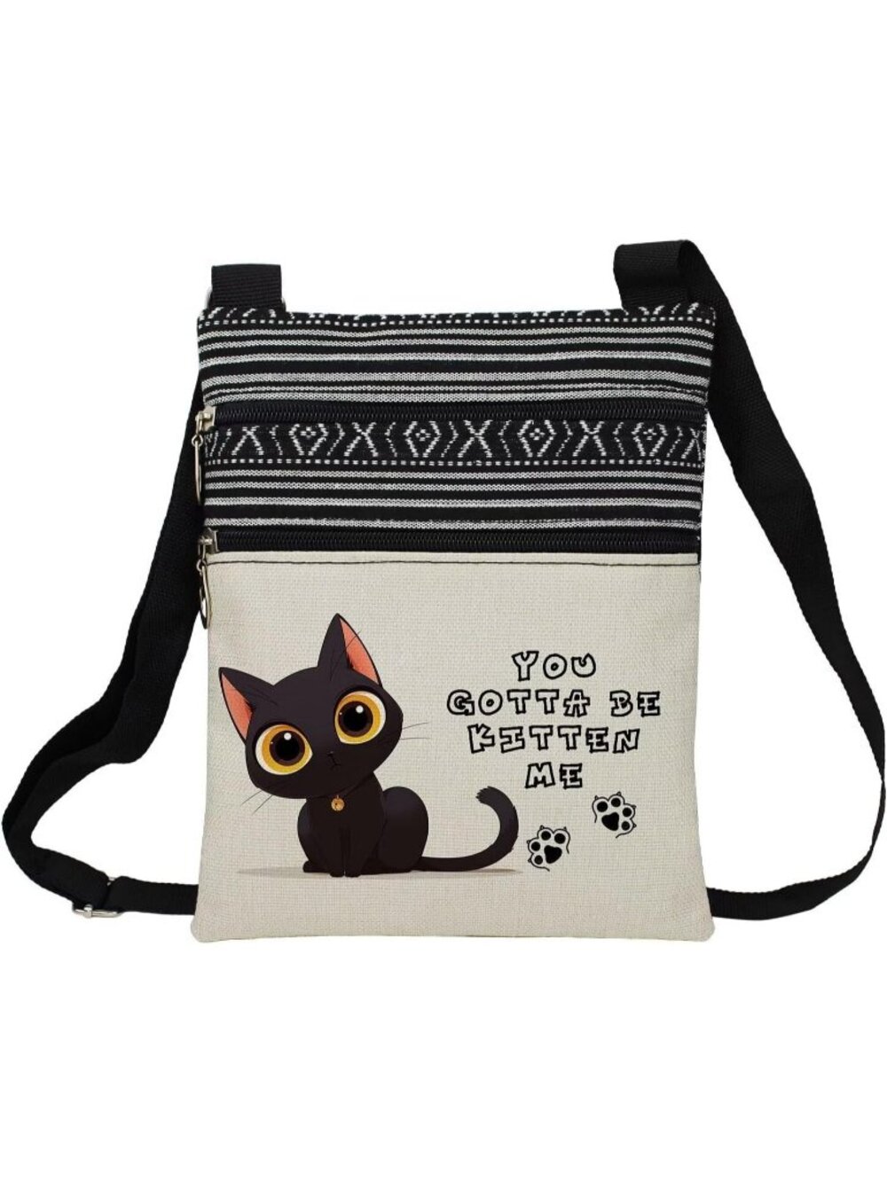 Women Confused Kitten Cute Kitten Purse Lover Gift Zipper Crossbody Bag